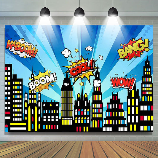 Lofaris Superhero Cityscape Building Scenes Birthday Backdrop