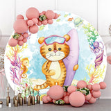 Load image into Gallery viewer, Lofaris Surf Tiger And Sea World Round Baby Shower Backdrop