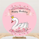 Load image into Gallery viewer, Lofaris Swan And Floral Pink Round Happy Birthday Day Backdrop