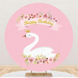 Load image into Gallery viewer, Lofaris Swan And Pink Floral Round Happy Birthday Backdrop