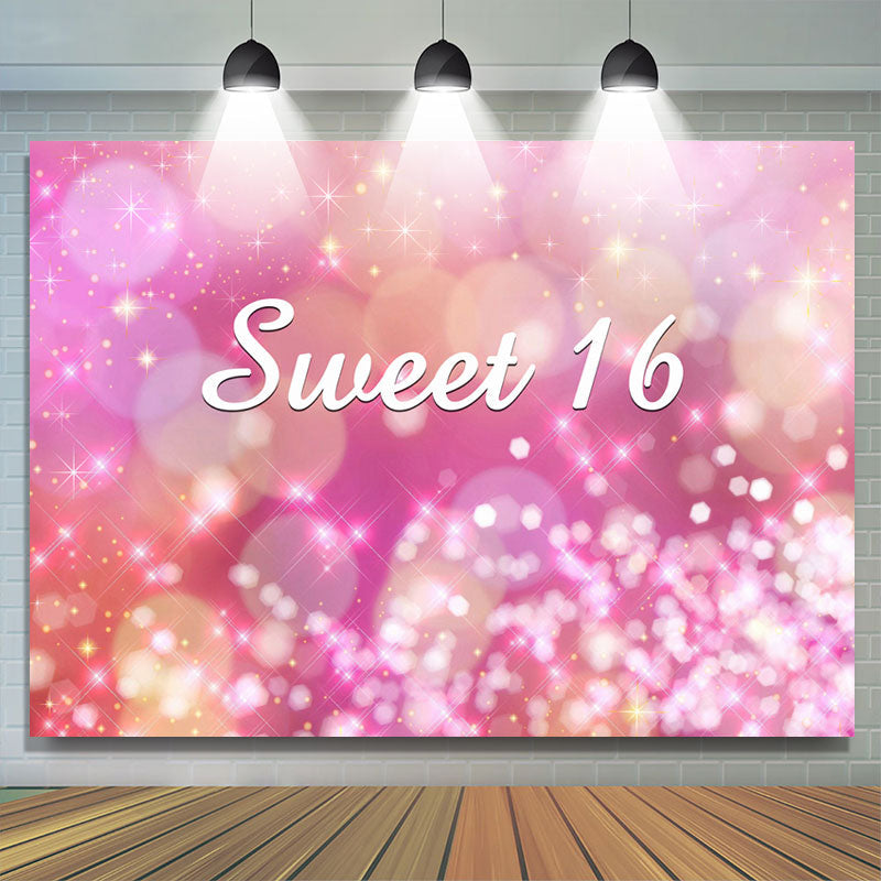 Lofaris Sweet 16 Pink Gokeh Golden Bokeh 16Th Birthday Backdrop