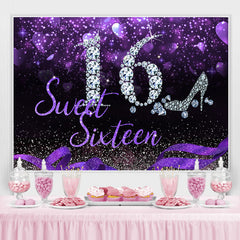Lofaris Sweet 16 Silver Diamond Purple Glitter Sixteen Birthday Backdrop for Girl