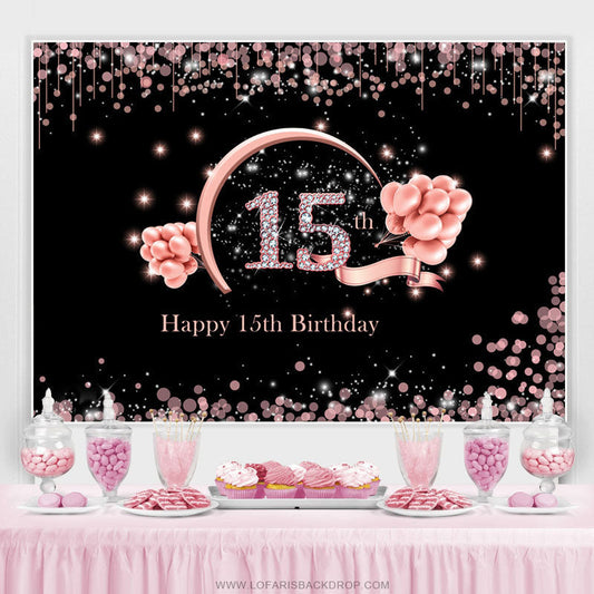 Lofaris Sweet Balloon Bokeh Happy 15Th Birthday Backdrop