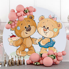 Lofaris Sweet Boy And Girl Bear Round Baby Shower Backdrop