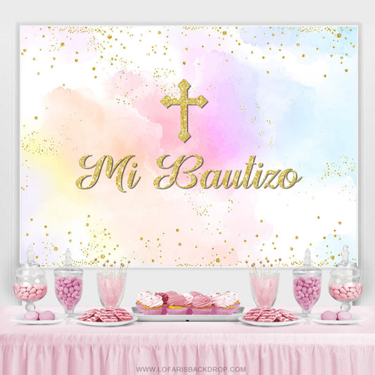 Lofaris Sweet Color Cross Mi Bautizo Backdrop For Baby