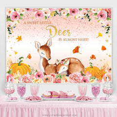 Lofaris Sweet Deer Almost Here Pink Floral Baby Shower Backdrop