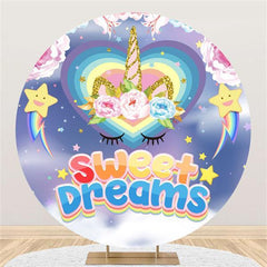 Lofaris Sweet Dreams Unicorn Round Happy Birthday Backdrop