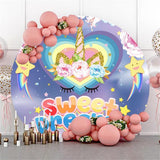 Load image into Gallery viewer, Lofaris Sweet Dreams Unicorn Round Happy Birthday Backdrop