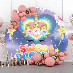 Lofaris Sweet Dreams Unicorn Round Happy Birthday Backdrop