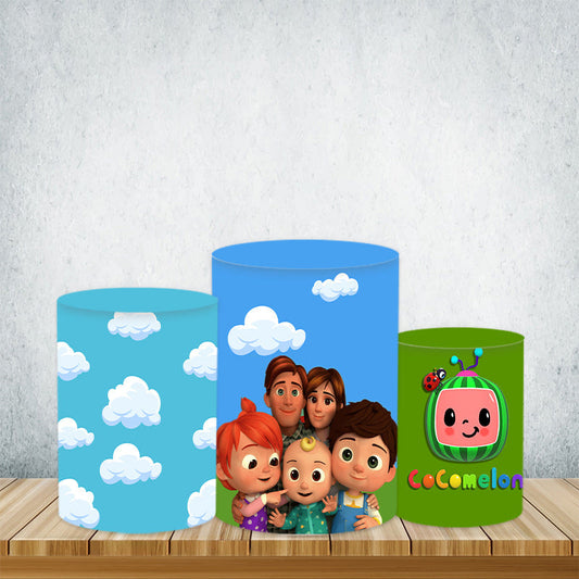 Lofaris Sweet Family And Blue Sky Plinth Cover Cartoon Theme Pillar Wrap