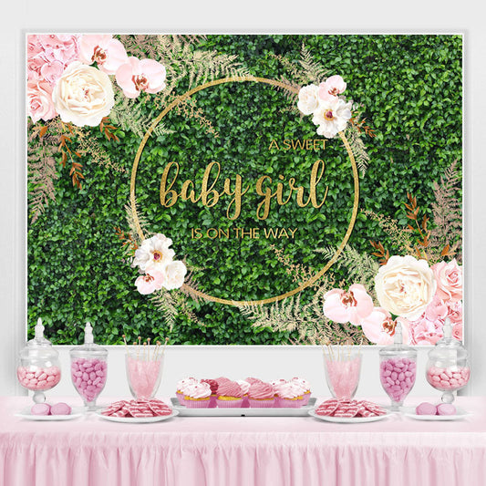 Lofaris Sweet Floral And Green Glitter Baby Shower Backdrop