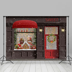 Lofaris Sweet Gingerbread Snow Christmas Wreath Lights Red Door Backdrop