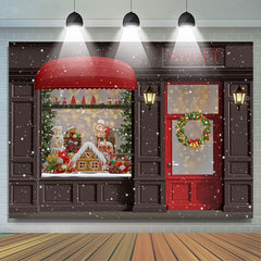 Lofaris Sweet Gingerbread Snow Christmas Wreath Lights Red Door Backdrop