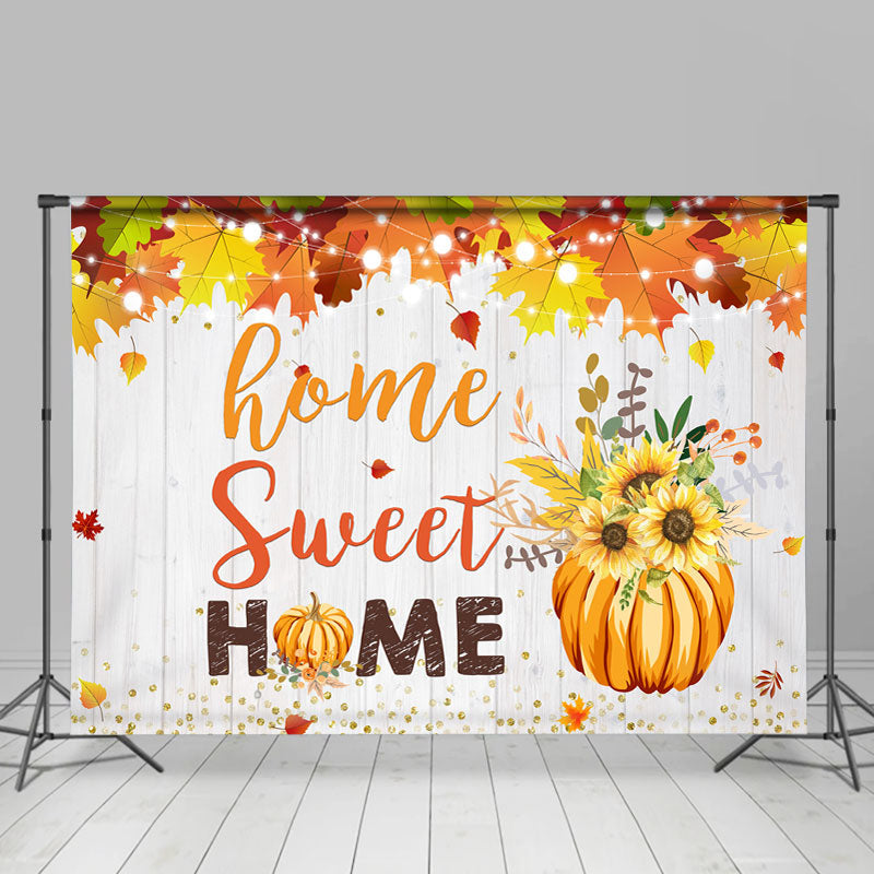 Lofaris Sweet Home Floral Pumpkin Gold Glitter Housewarming Party Backdrop