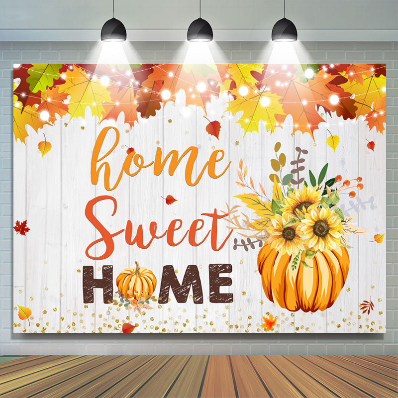Lofaris Sweet Home Floral Pumpkin Gold Glitter Housewarming Party Backdrop