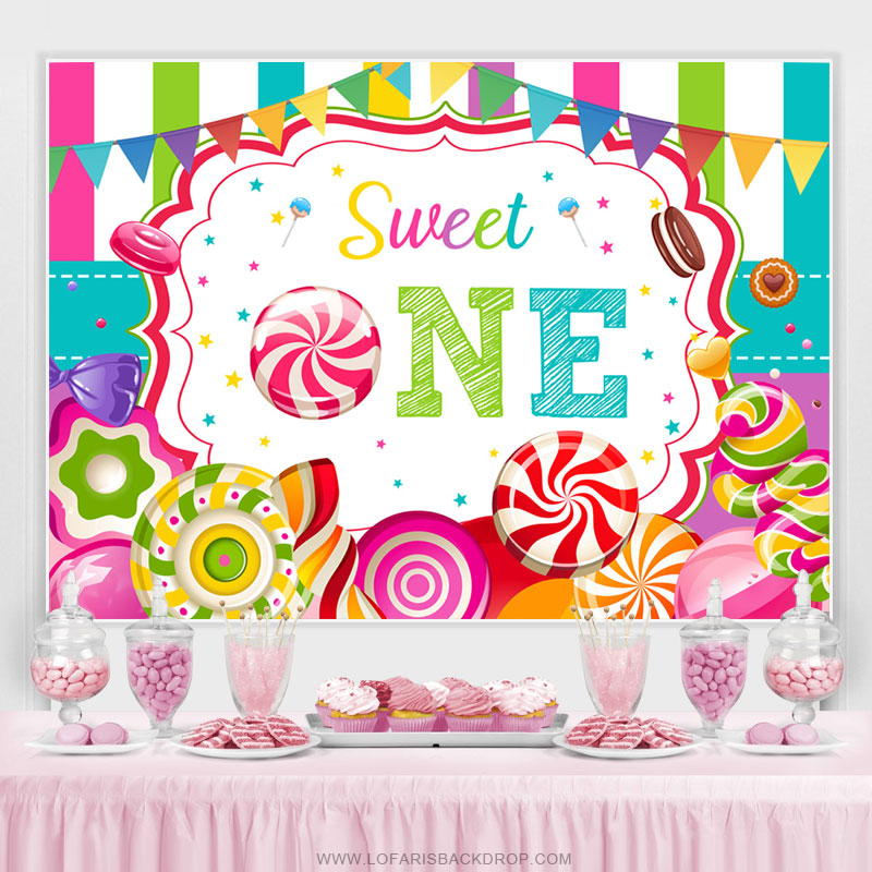 Lofaris Sweet One Loliipop Candy Land Happy Birthday Backdrop