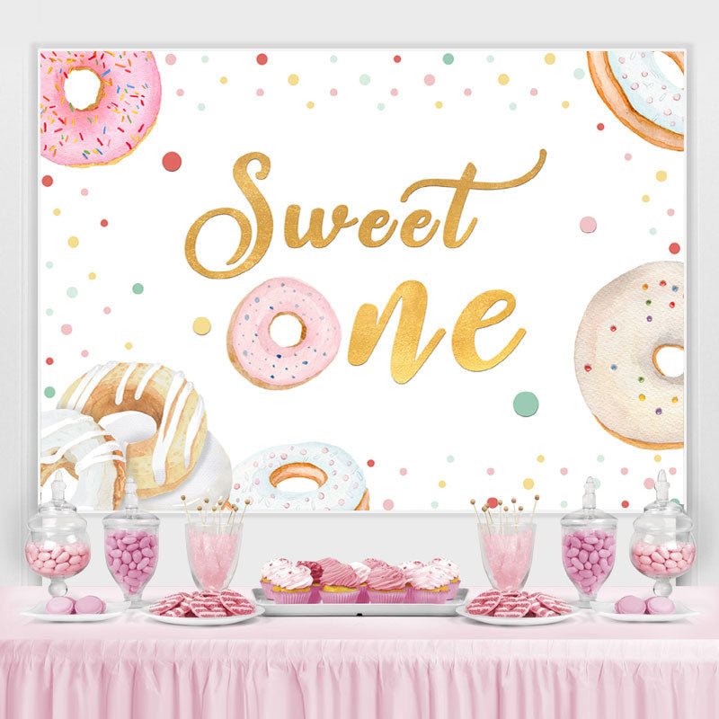 Lofaris Sweet One Lovely Donut Themed Happy Birthday Backdrop