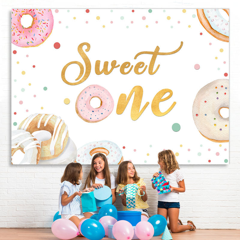 Lofaris Sweet One Lovely Donut Themed Happy Birthday Backdrop