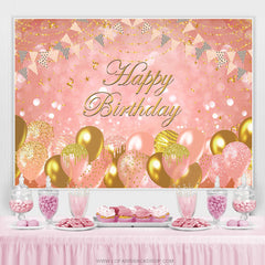 Lofaris Sweet Pink Balloon Flag Ribbon Happy Birthday Backdrop