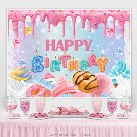 Lofaris Sweet Pink Ice Cream Cake Girls Happy Birthday Backdrop