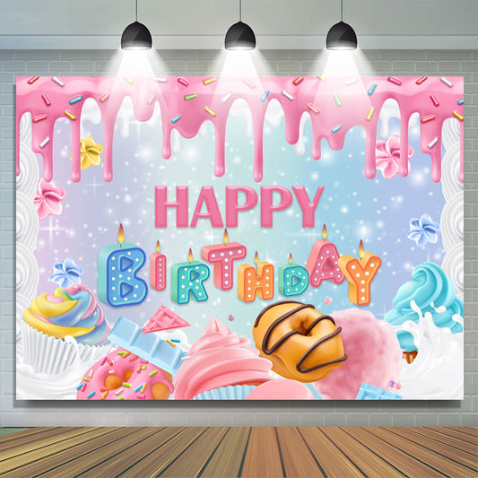 Lofaris Sweet Pink Ice Cream Cake Girls Happy Birthday Backdrop