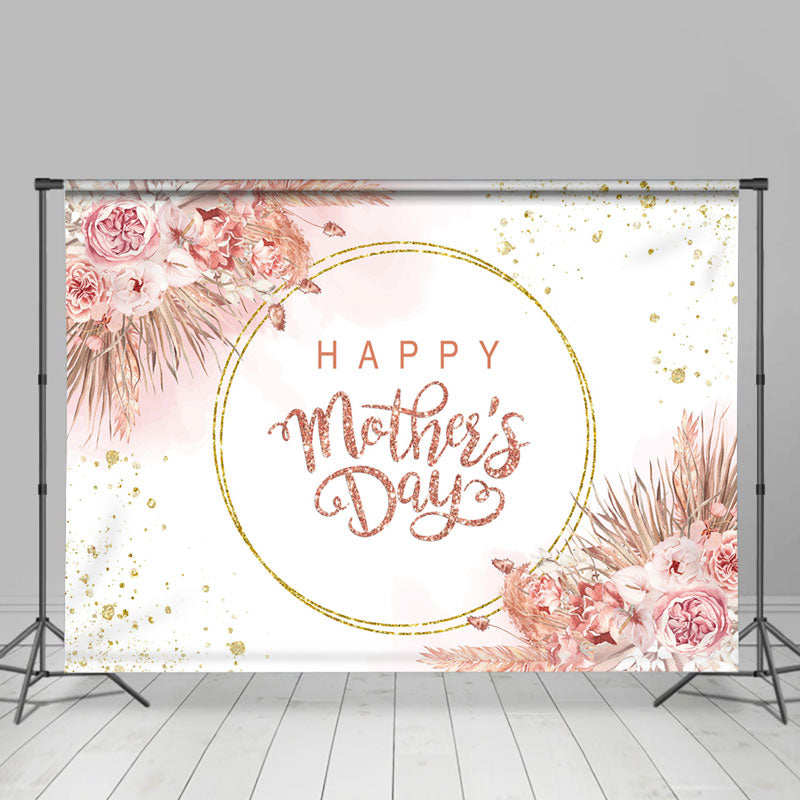 Lofaris Sweet Pink With Flowers Happy Mothers Day Backdrop