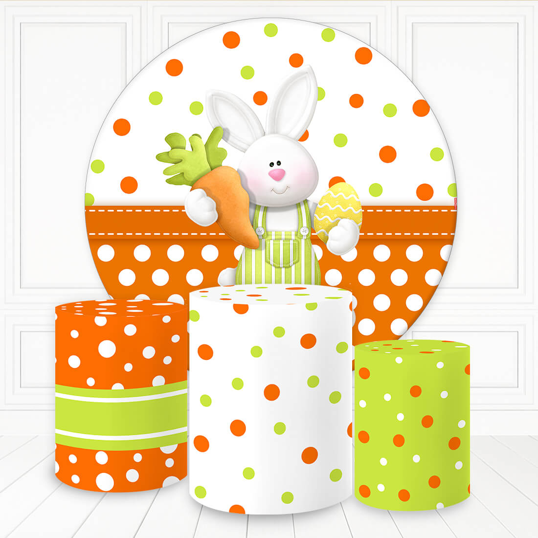 Lofaris Sweet Rabbit With Carrot Dots Party Round Backdrop Kit