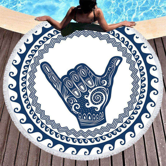 Lofaris Sweet Shaka Vibes Gesture Round Beach Towel With Fringe