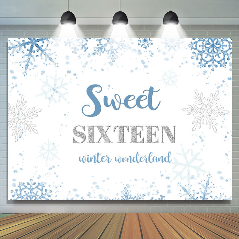Lofaris Sweet Sixteen Winter Wonderland Blue Birthday Backdrop