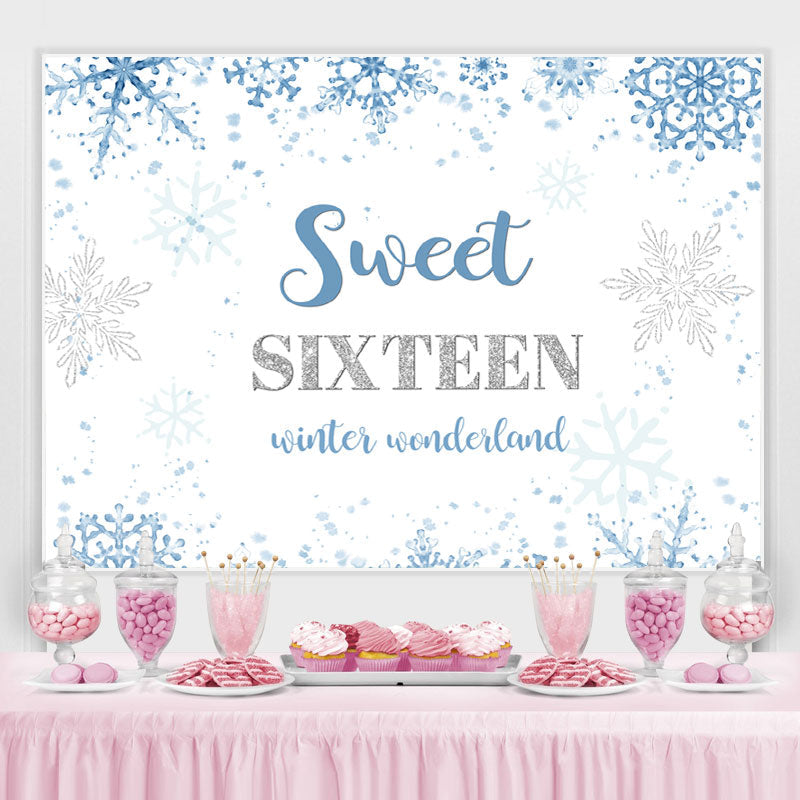Lofaris Sweet Sixteen Winter Wonderland Blue Birthday Backdrop