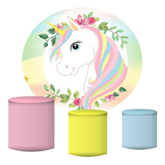 Lofaris Sweet Unicorn Round Happy Birthday Backdrop For Girl
