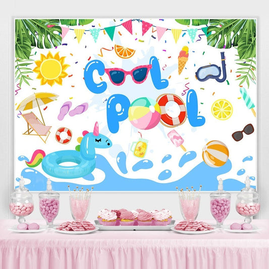 Lofaris Swimming Pool Kids Birthday Photo Party Backdrop