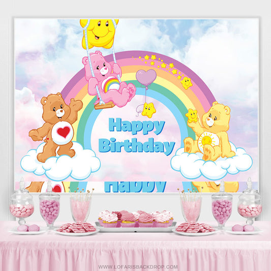 Lofaris Swing Care Bear Rainbow Cloud Birthday Backdrop