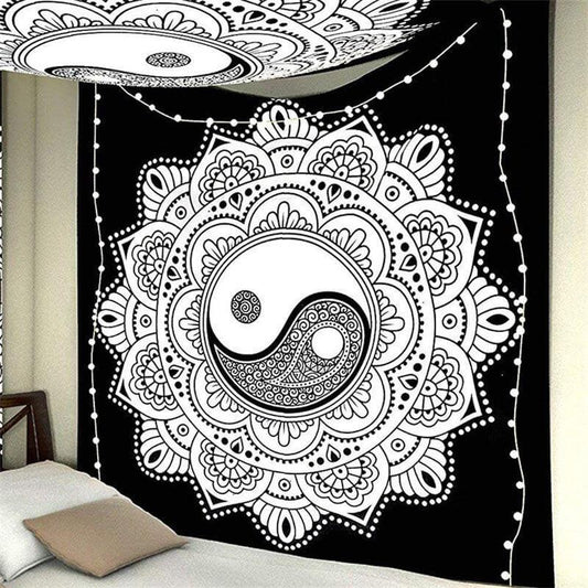 Lofaris Tai Chi Black And White Pattern Art Decor Wall Tapestry