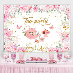 Lofaris Tea Party Pink And White Floral Happy Birthday Backdrop