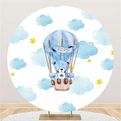 Lofaris Teddy Bear And Air Ballon Round Baby Shower Backdrop