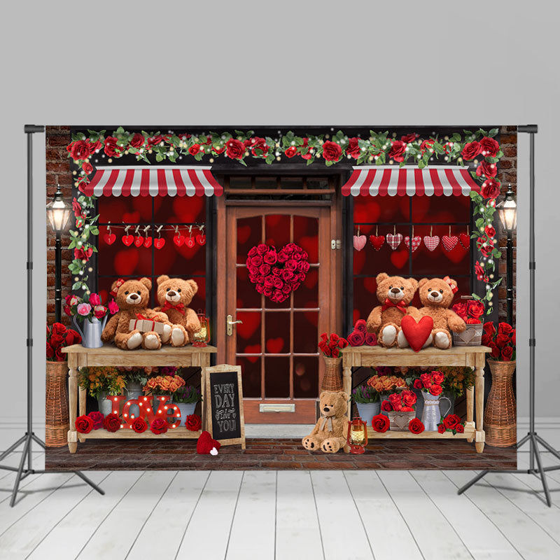 Lofaris Teddy Bear And Floral Love Store Valentines Backdrop