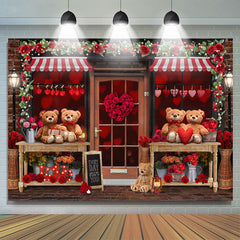 Lofaris Teddy Bear And Floral Love Store Valentines Backdrop