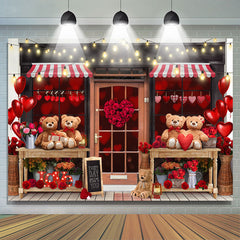 Lofaris Teddy Bear And Love Store Happy Valentines Backdrop