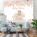 Load image into Gallery viewer, Lofaris Teddy Bear and Pink Plant Baby Shower Backdrop Girl