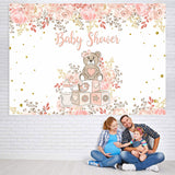 Load image into Gallery viewer, Lofaris Teddy Bear and Pink Plant Baby Shower Backdrop Girl