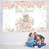 Load image into Gallery viewer, Lofaris Teddy Bear and Pink Plant Baby Shower Backdrop Girl