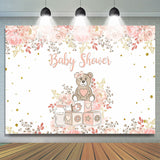 Load image into Gallery viewer, Lofaris Teddy Bear and Pink Plant Baby Shower Backdrop Girl