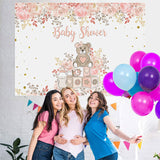 Load image into Gallery viewer, Lofaris Teddy Bear and Pink Plant Baby Shower Backdrop Girl