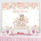 Load image into Gallery viewer, Lofaris Teddy Bear and Pink Plant Baby Shower Backdrop Girl