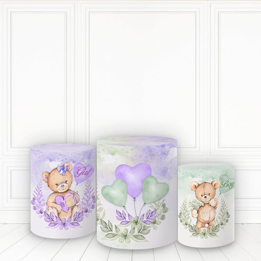 Lofaris Teddy Bear Pedestal Cover Purple Green Baby Shower Pillar
