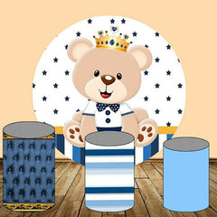 Lofaris Teddy Bear Round Blue Boys Baby Shower Backdrop Kit