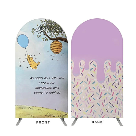 Lofaris Teddy Bear Theme Sweet Donut Double Sided Arch Backdrop