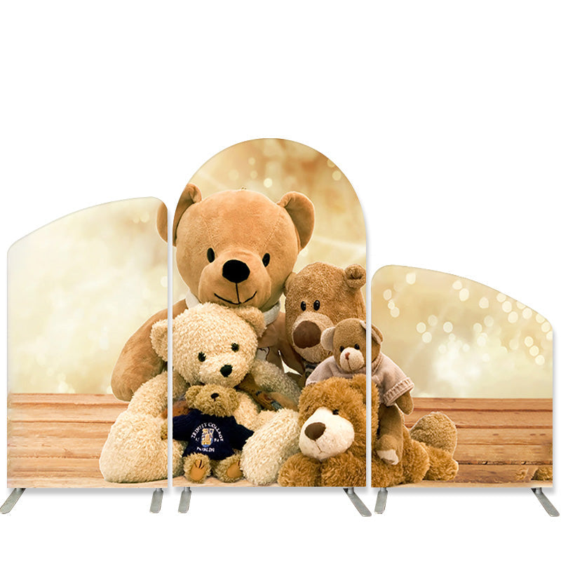 Lofaris Teddy Bears Family Bokeh Wood Arch Backdrop Kit