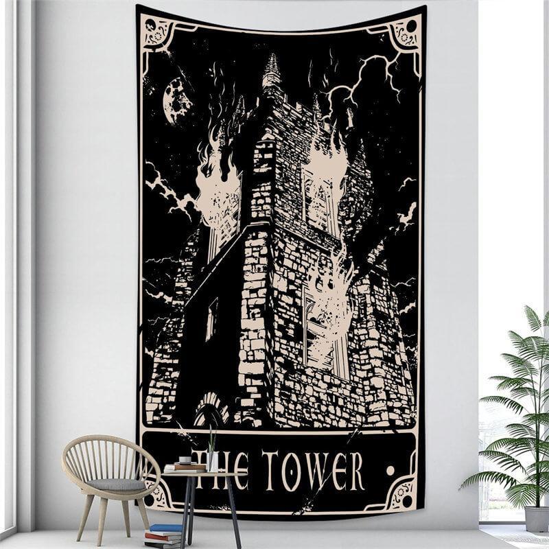 Lofaris The Tower Black And White 3D Printed Wall Tapestry